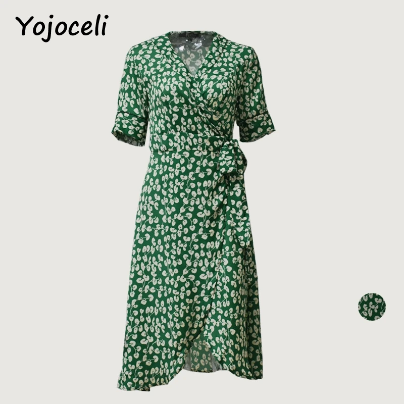 Yojoceli винтажное зеленое Асимметричное Платье с принтом сексуальное платье