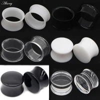 2pcs white black transparent acrylic ear tunnel plug ear gauges piercing double curved saddle expander stretcher body jewelry