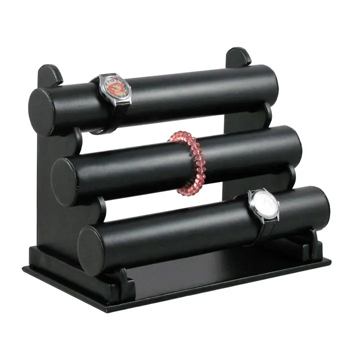 

Wholesale Black Leather Jewelry Display T-Bar 3 Tiers For Watch Bangle Bracelet Display Stand Holder Rack High Quality CF-333