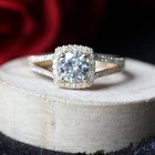 Уникальное обручальное кольцо с муассанитом с круглой огранкой, 1 карат, 6,5 мм, обручальное кольцо с муассанитом и бриллиантом с ореолом, свадебное кольцо