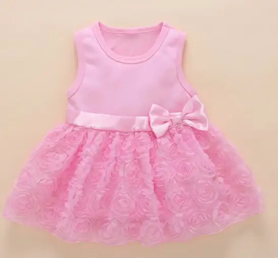 pink rose one pcs Детские летние платья для девочек на день рождение 0-2 года и новорожденных дешевое платье на девочку стиль Принцессы бант хлопок короткий рукав одежда младенческий дорожный костюм+туфли+лента цветы подарки для младенц - Цвет: pink rose one pcs