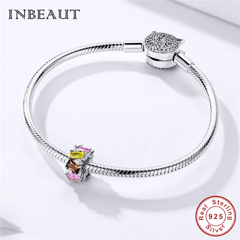INBEAUT 100% реальная фотосеребряная прямоугольная желтая и розовая циркониевая