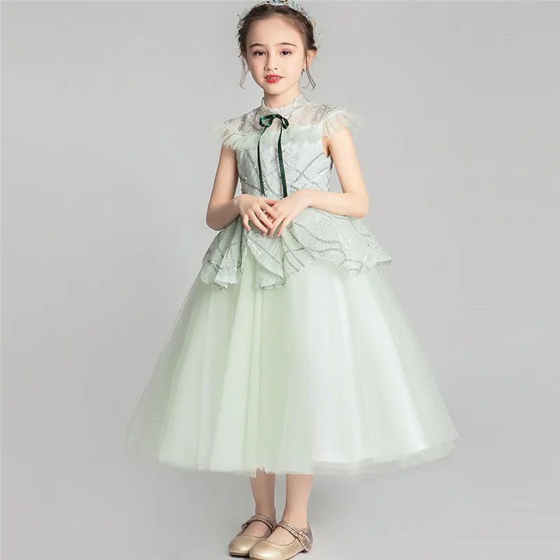 

2021 Summer Luxury New Children Girls Birthday Evening Party Princess Fluffy Long Dress Kids Teens Host Piano Pageant Prom Dress