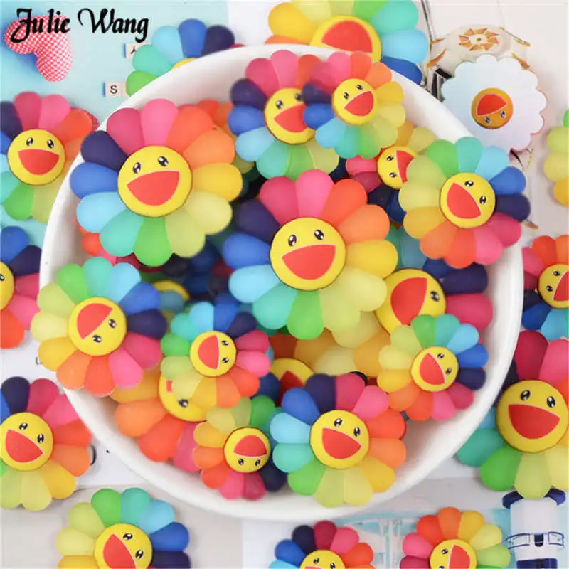 Julie Wang 10 шт. красочные улыбающееся лицо Подсолнух Подвески Смола Flatback ящик Декор