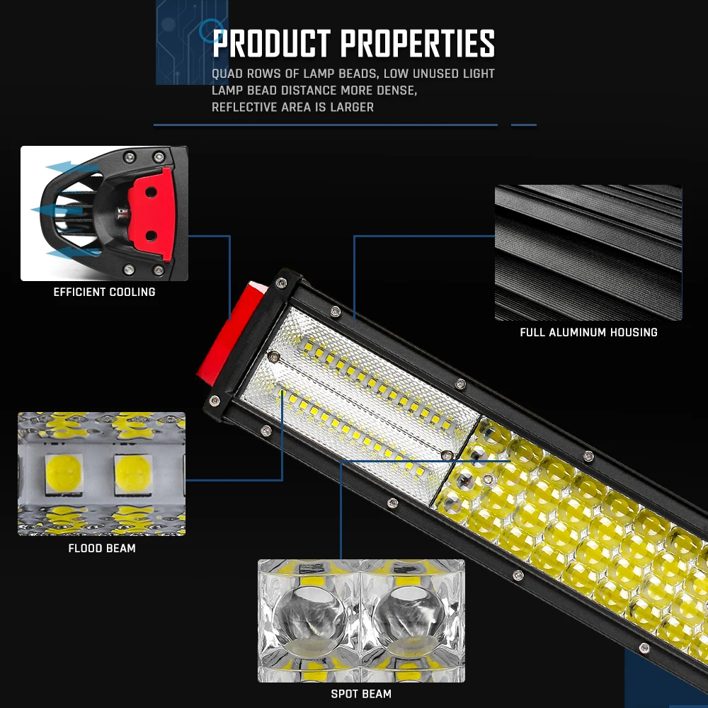 4 рядный светодиодный светильник CO LIGHT 12D 22 дюйма 384 Вт для внедорожников 12/24