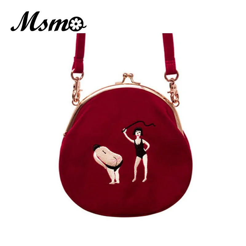MSMO новые YIZIStore винтажные бархатные сумки на плечо с вышивкой Женские сумки-мессенджеры круглой формы сумка с пряжкой YIZI дизайн