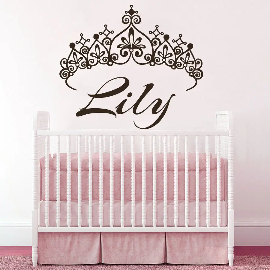 

Customized Girls Name Wall Sticker Nursey Decoration Custom Princess Name Wall Murals Princess Crown Wall Art Decals Gift AZ693