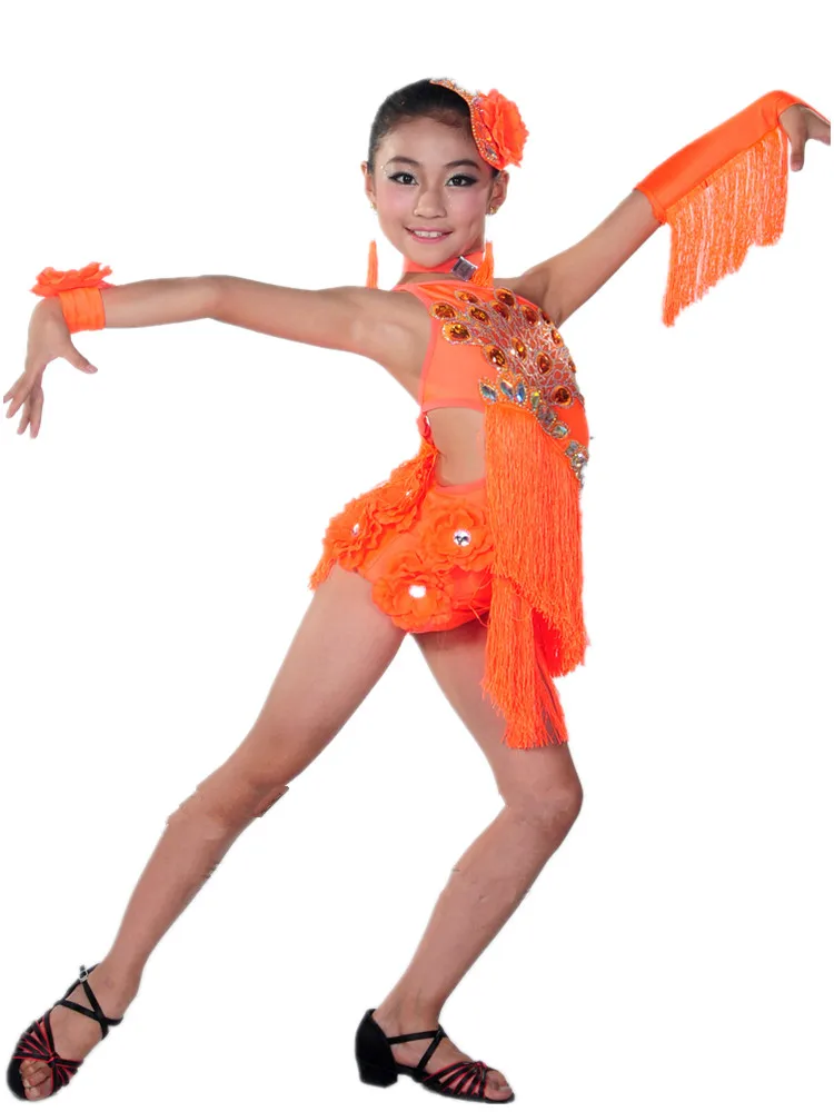 Детские платья для латинских танцев с кисточками стиль