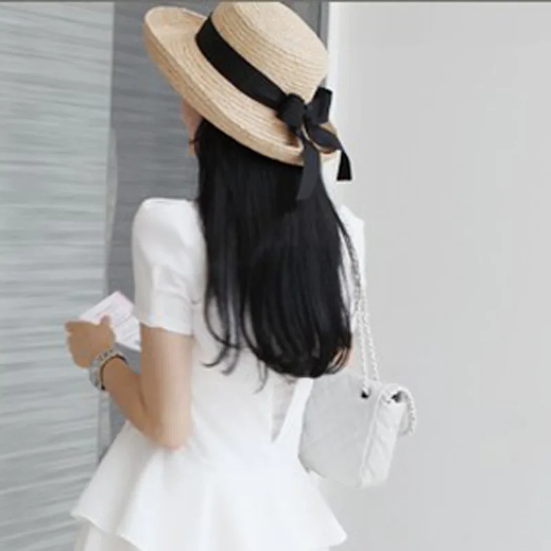 Модные новые летние Для женщин Защита от Солнца шляпа черный бантом ленты