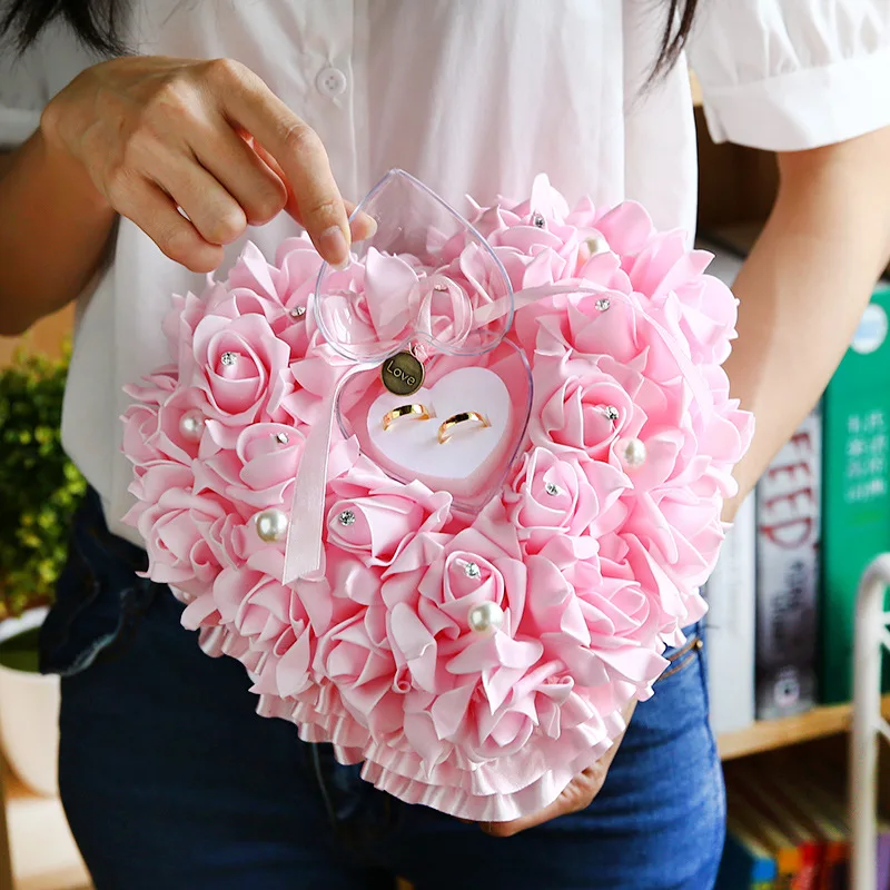 Бесплатная доставка цветок Сердце Дизайн свадебное кольцо Подушка Detalles Boda