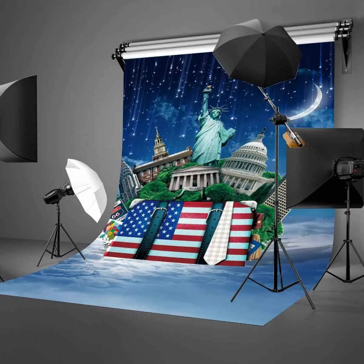 5X7 футов американские здания фон Статуя Свободы в лунном свете фотография Фон