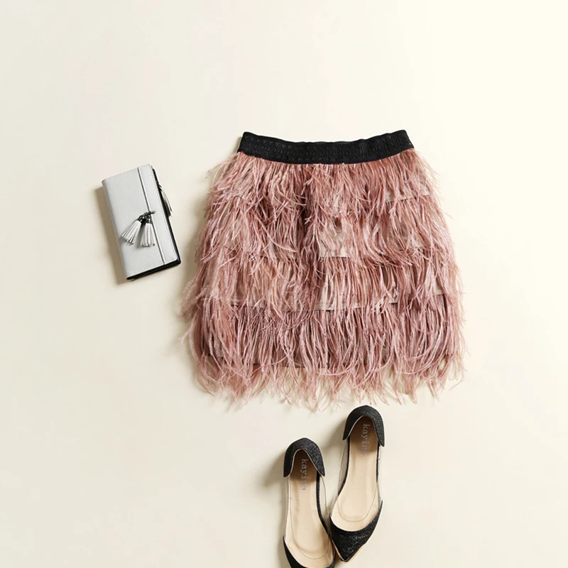 Женская Однотонная юбка с перьями облегающая прямая мини растягивающейся талией