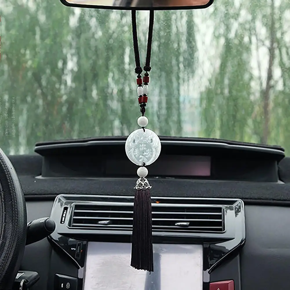 Двойной боковой резной камень PiXiu кисточки Авто подвесной кулон Декор амулет Автомобильные украшения Будда бусины авто Интерьер заднего вида Mi