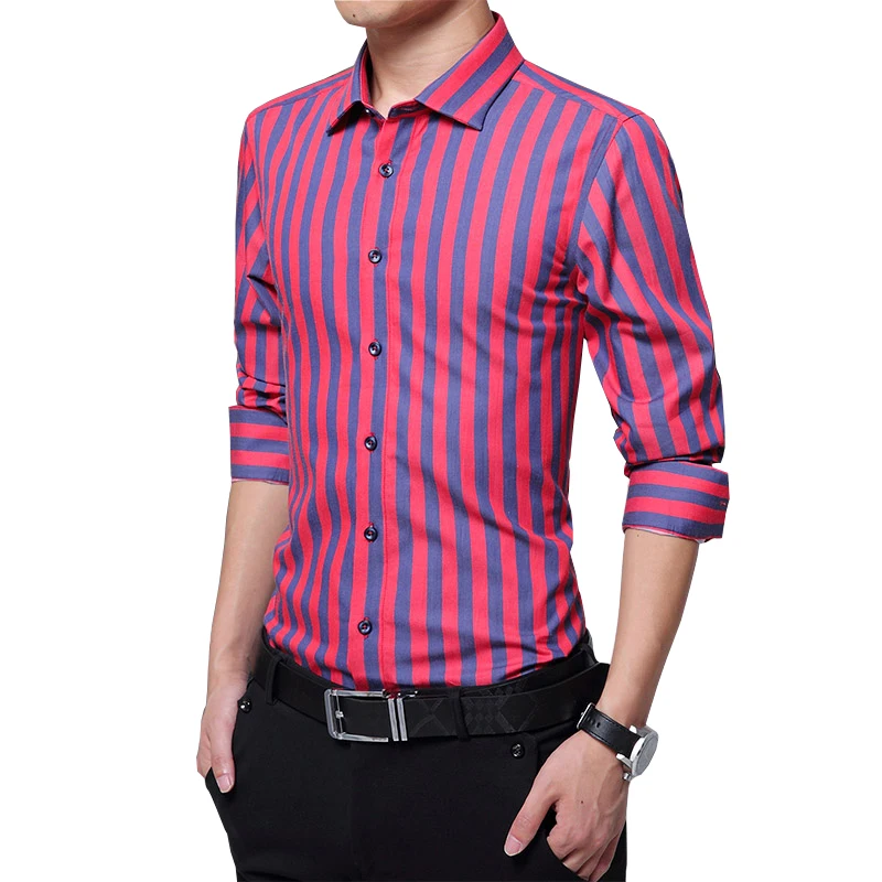 Spring New 2017 Striped Men Dress Shirt Formal Fashion Long Sleeve Brand Business Casual Regular Fit Plus Size 5XL | Мужская одежда