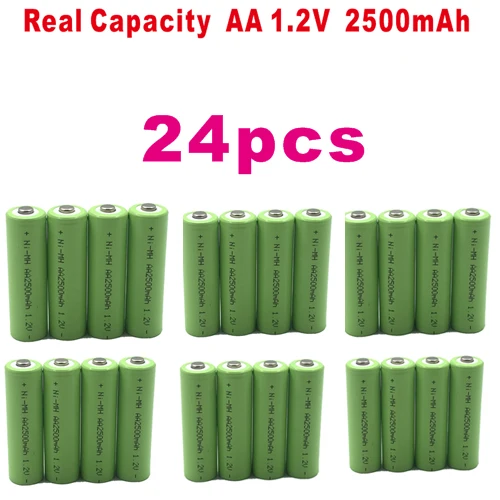 24 PCS Lanzhd 2500mAh AA Аккумуляторная батарея 2A NiMH батарея 1,2 V перезаряжаемые батареи для дистанционного управления игрушечной камеры(4 шт-40 шт - Цвет: 24 PCS