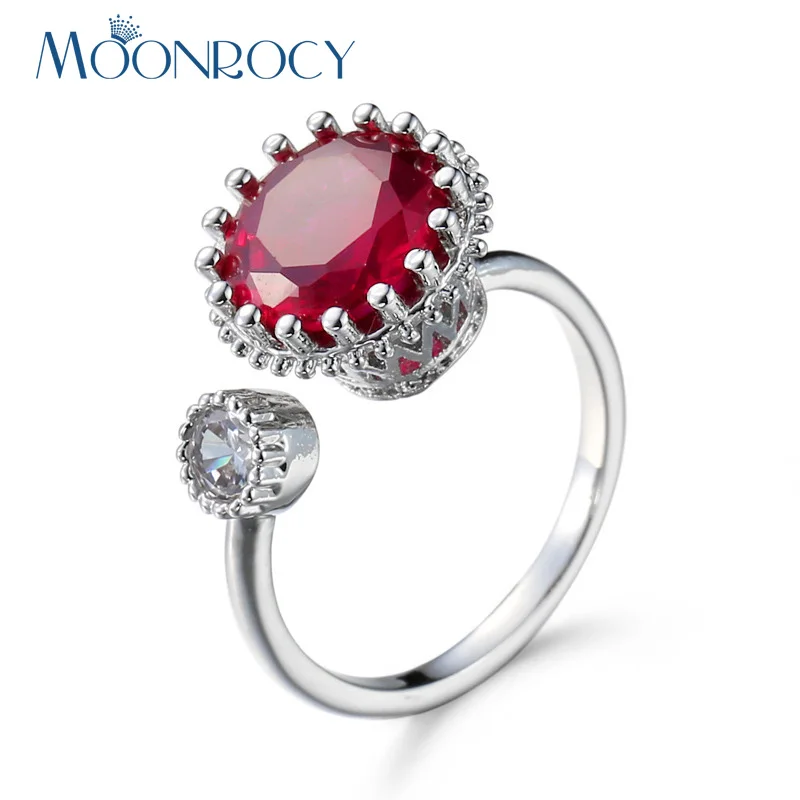 MOONROCY Бесплатная доставка модные серебряные цвета кубический цирконий Красный