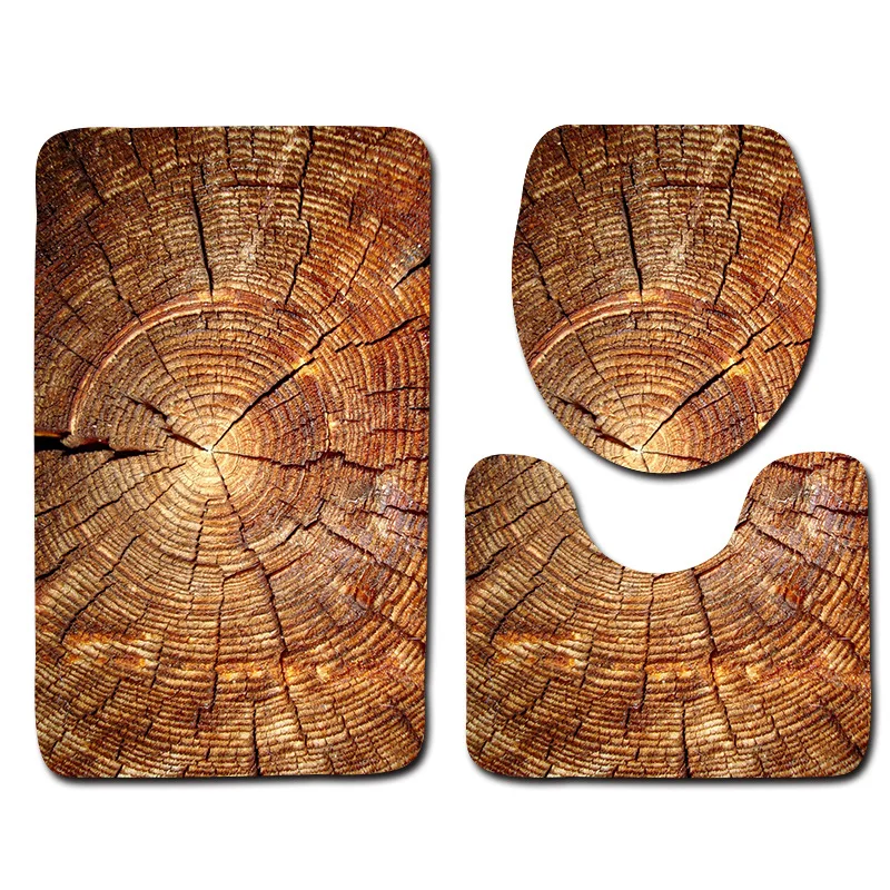 

Tree Rings Printed 3Pcs Bathroom Bath Mats Set Toilet Carpets Non Slip Toilet Seat Cover and Rug Bathroom Rugs Set Decor