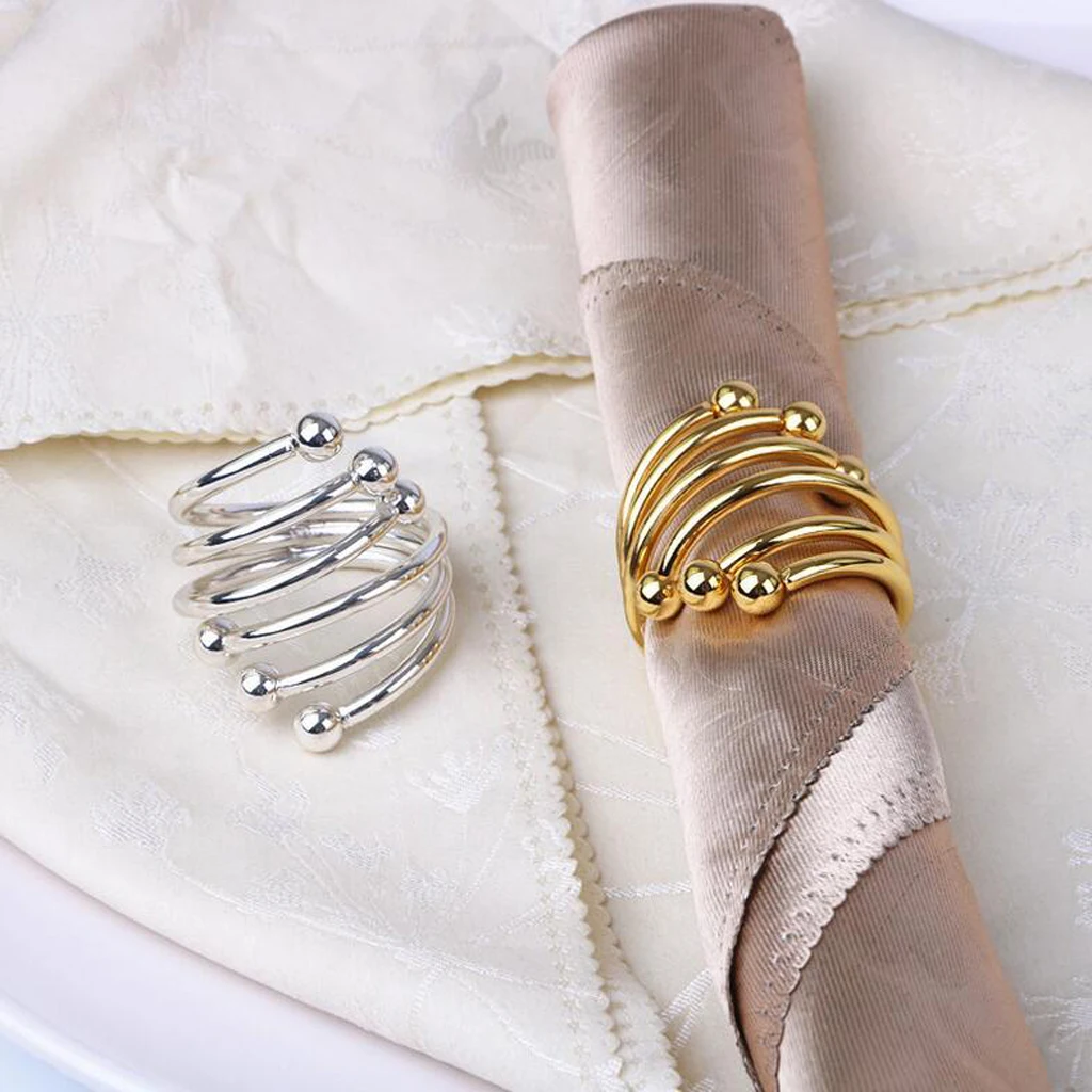 Fashion Round Metal Napkin Ring Buckle Hotel Banquet Six-Bead Spring Wedding Birthday Party Supplier | Дом и сад