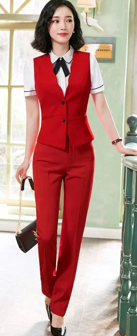Red vest and pants Темпераментный Модный женский жилет летний официальный деловой жилет пальто Офисная Женская рабочая одежда Униформа - Цвет: Red vest and pants