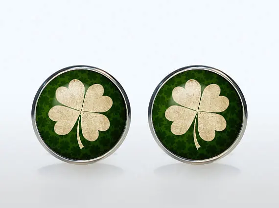 Irish Luck Ман жениха Свадебные манжеты с узором из четырехлистного клевера в