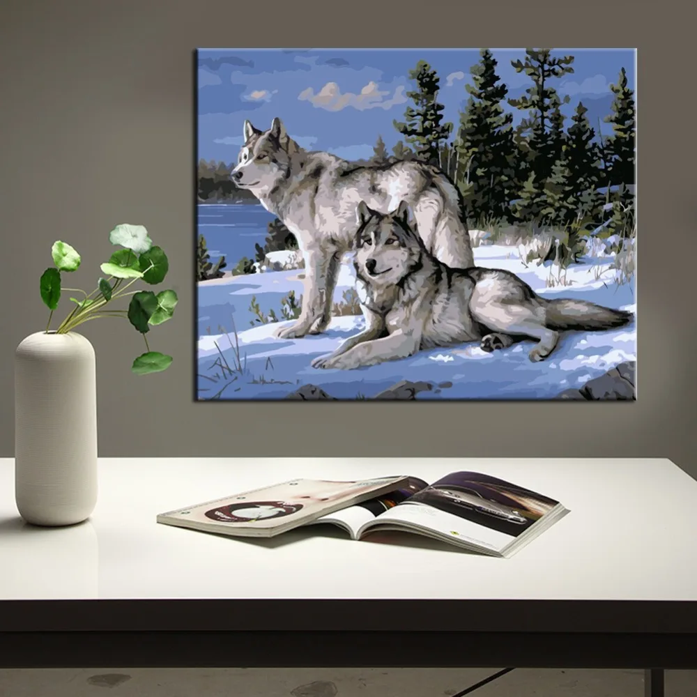 Картина маслом по номерам WEEN Two snow wolves набор на холсте DIY Краска с рамкой домашнее