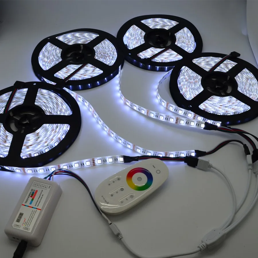 5 м 10 м 15 м 20 м 4 в 1 RGBW Светодиодная лента 5050 SMD DC12V гибкий светодиодный светильник 60 Светодиодный/m+ 2,4G RF пульт дистанционного управления+ адаптер питания комплект