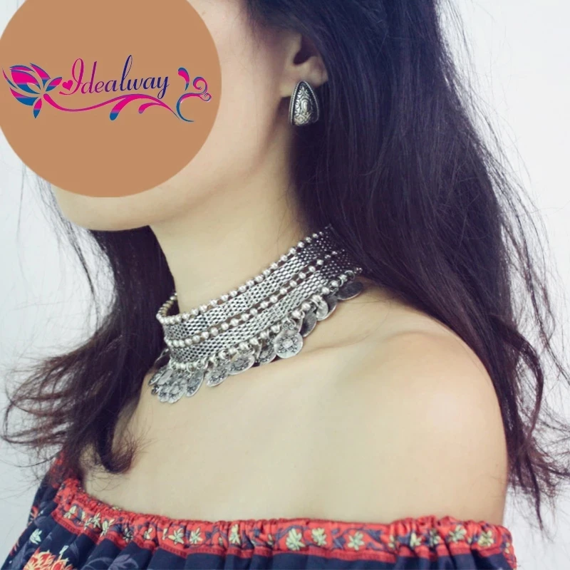 Индийская Jhumka, винтажное ожерелье с серебряной монетой, висячие серьги, набор для женщин, турок, Тибет, кисточка, колье, колье, ожерелье, ювелирные изделия в африканском стиле