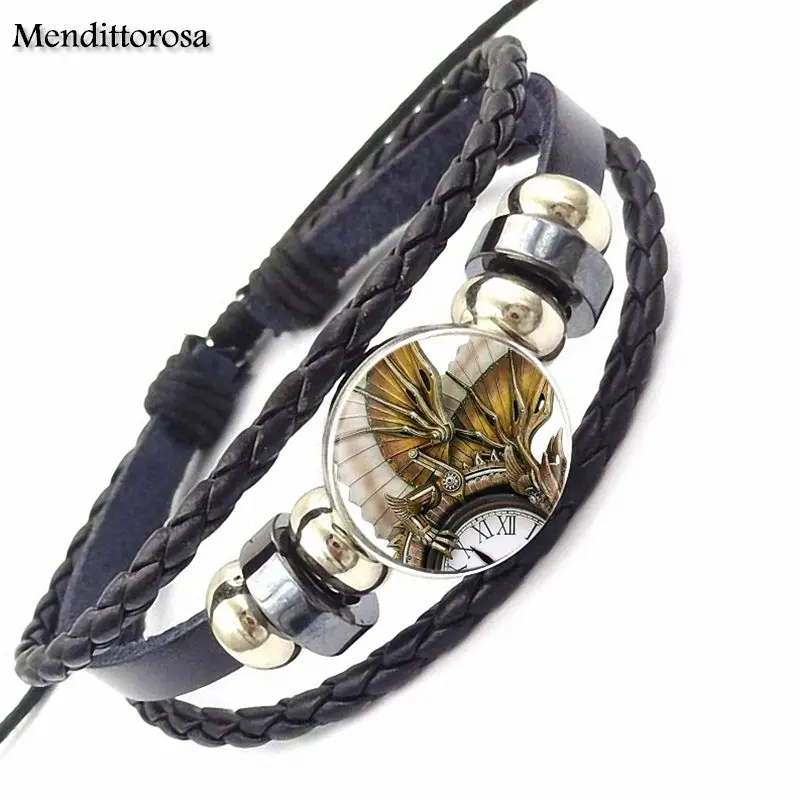 Браслет из черной кожи и стекла для мужчин женщин массивное Ювелирное Украшение