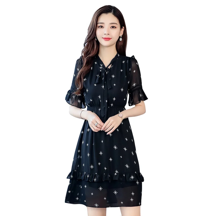 2019 винтажные пляжные платья размера плюс 3XL с черным принтом Летние шифоновые