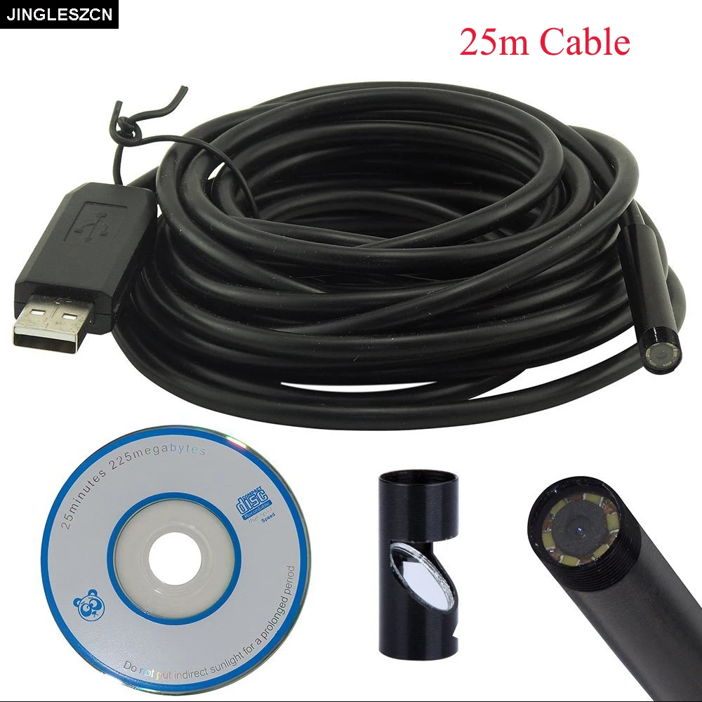 2018 USB эндоскоп 7 мм объектив 25 м Инспекционная камера бороскоп Водонепроницаемый