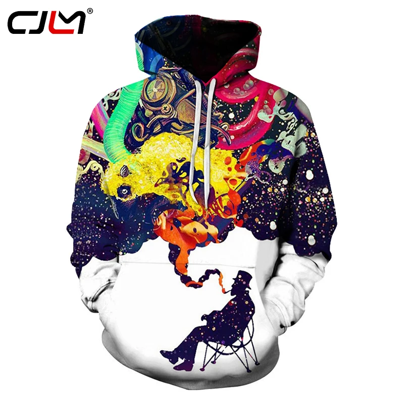 

CJLM Funny Design Hoodies Men 3d Colorful Smoking Man Hooded Sweatshirts Winter Regular Collar Pocket Pullovers Jersey Teen Tops