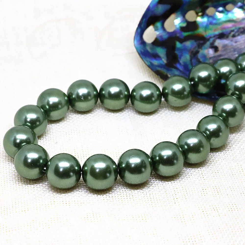 Beautiful green simulated-pearl shell wholesale 4 6 8 10 12 14mm hot sale round loose beads women jewelry making 15inch B1605 | Украшения и