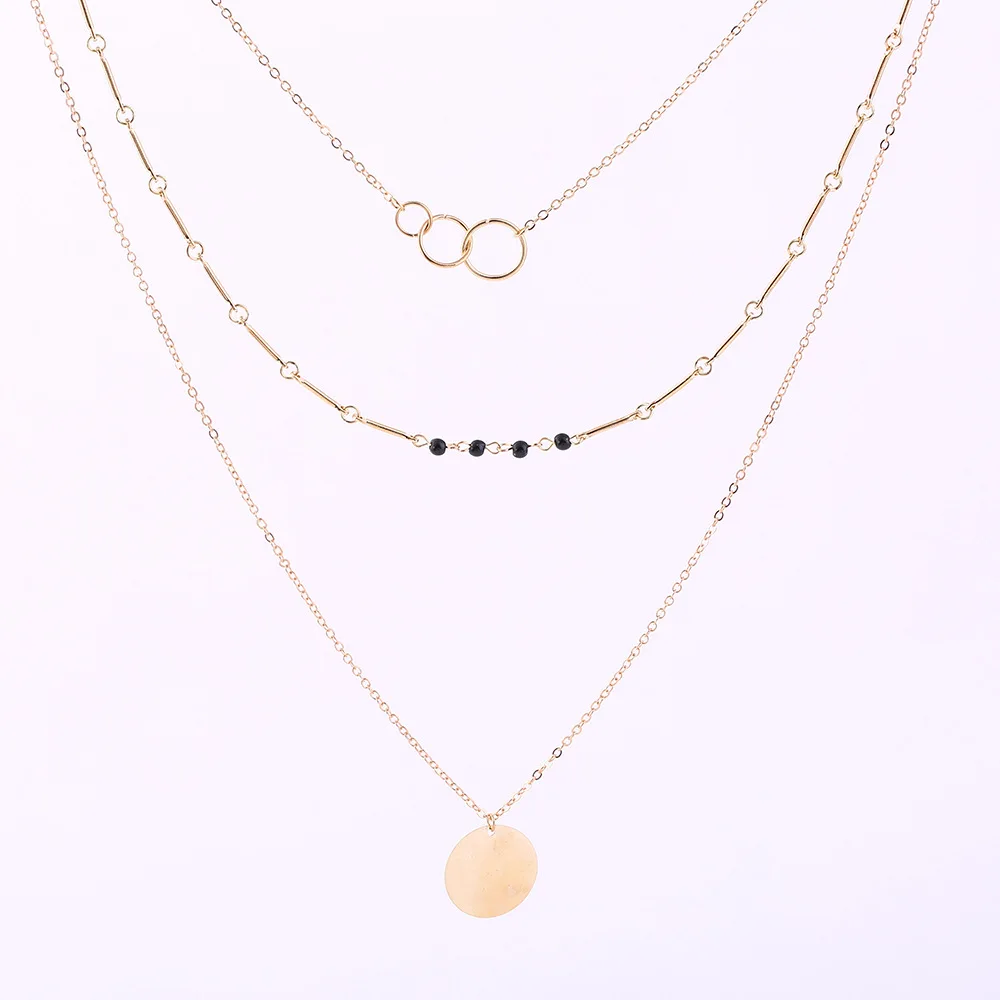 Circle Clavicle Chain Beads Necklace Round Pendant Necklaces Female 2018 Fashion Jewelry Layered Ladies Party | Украшения и