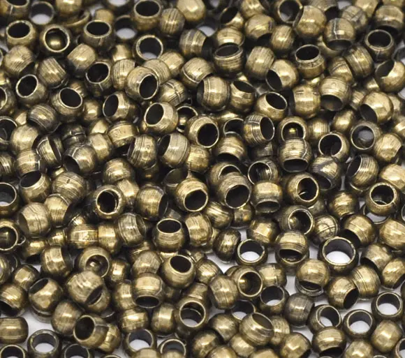 Обжимные бусины из сплава DoreenBeads Круглые античные бронзовые диаметром 1 5 мм 2 (1/8