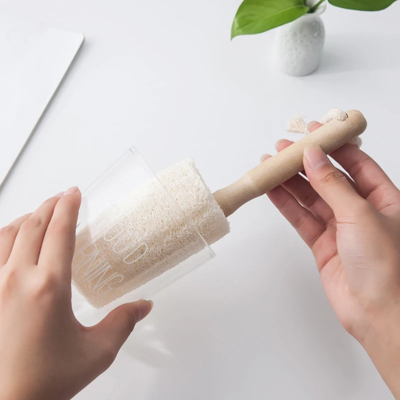 Wood handle hangable natural loofah cup brush cleaning 21.5*6cm | Дом и сад