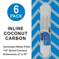 6 PACK OF Icemaker Refrigerator Dispenser Drinking Replacement Filters, Inline Coconut Carbon Block Filter, 2" OD x 10", 1/4 QC