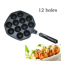 hot 12 holes creative round aluminum non stick takoyaki grill pan plate diy octopus ballpancake maker baking mold takoyaki pan