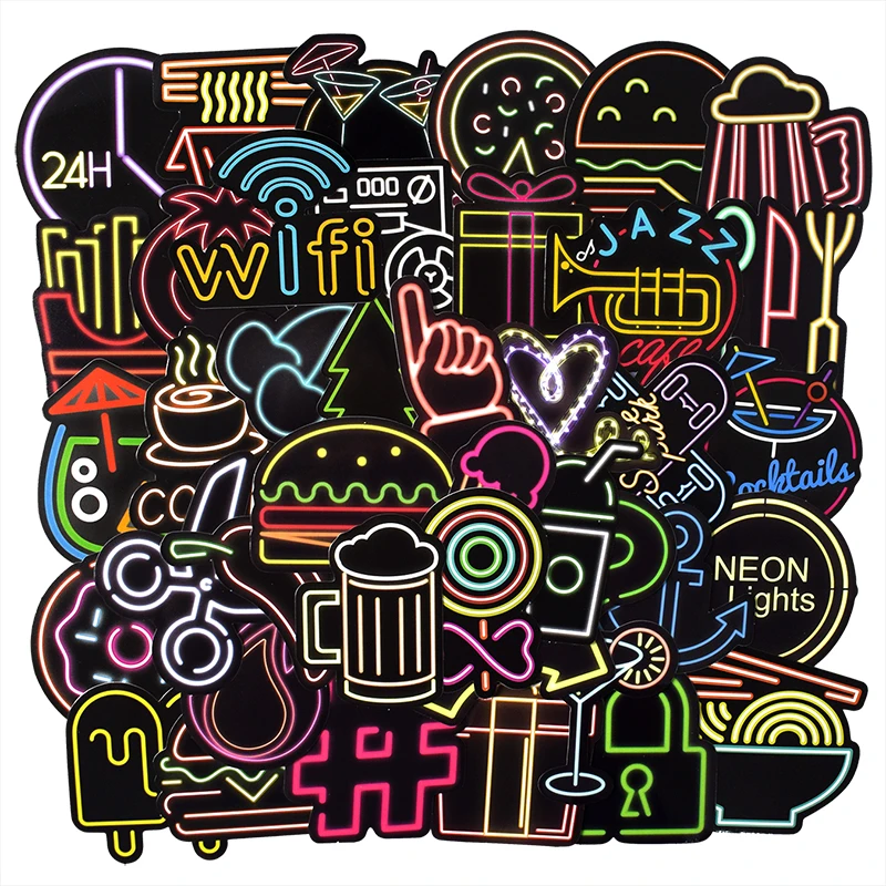 100 шт неоновый свет стикер аниме милые значки наклейки s для ноутбука багаж