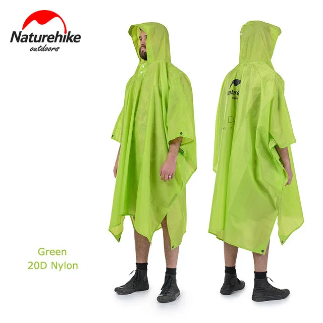 Green 20D Material Naturehike уличные многофункциональные складные дождевые пончо для взрослых с капюшоном дождевик для тематического парка Пешие прогулки Кемпинг Рыбалка Путешествия - Цвет: Green 20D Material