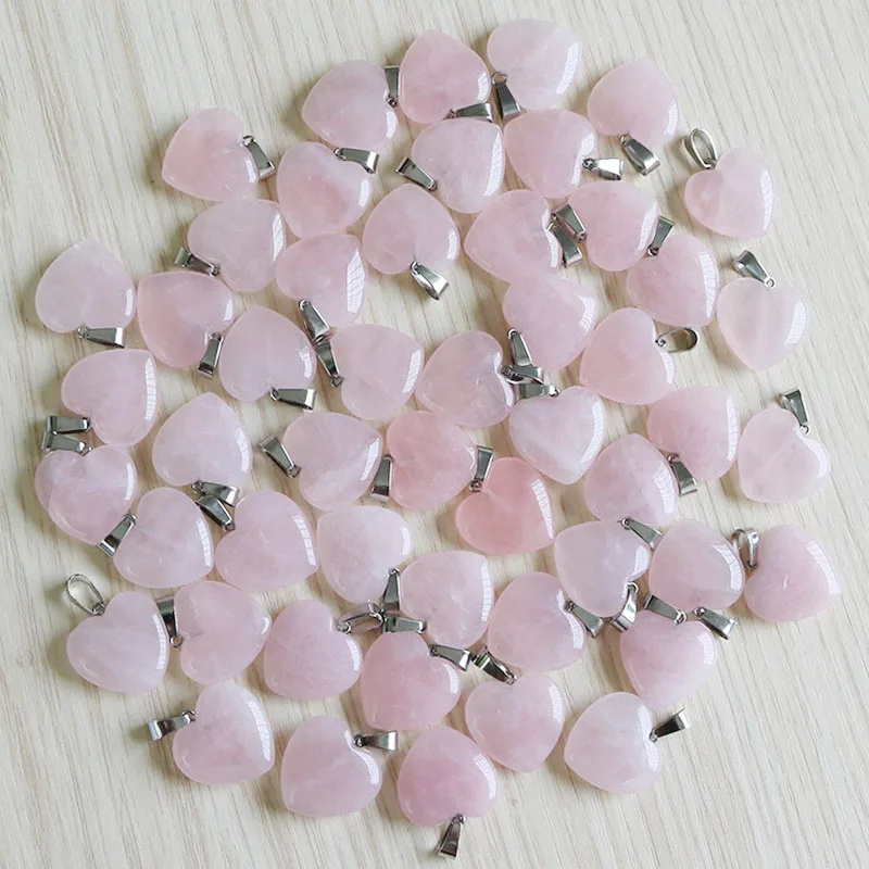 50pcs Мода натуральный кристалл розы камень сердце-Форма ожерелье Подвески 20 мм для изготовления ювелирных изделий - Окраска металла: 50pcs