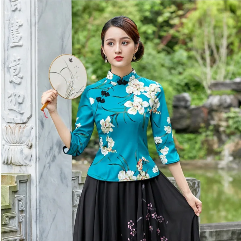 Шэн Коко элегантный Qipao Топ Традиционный китайский Cheongsam блузка 4XL Королевский