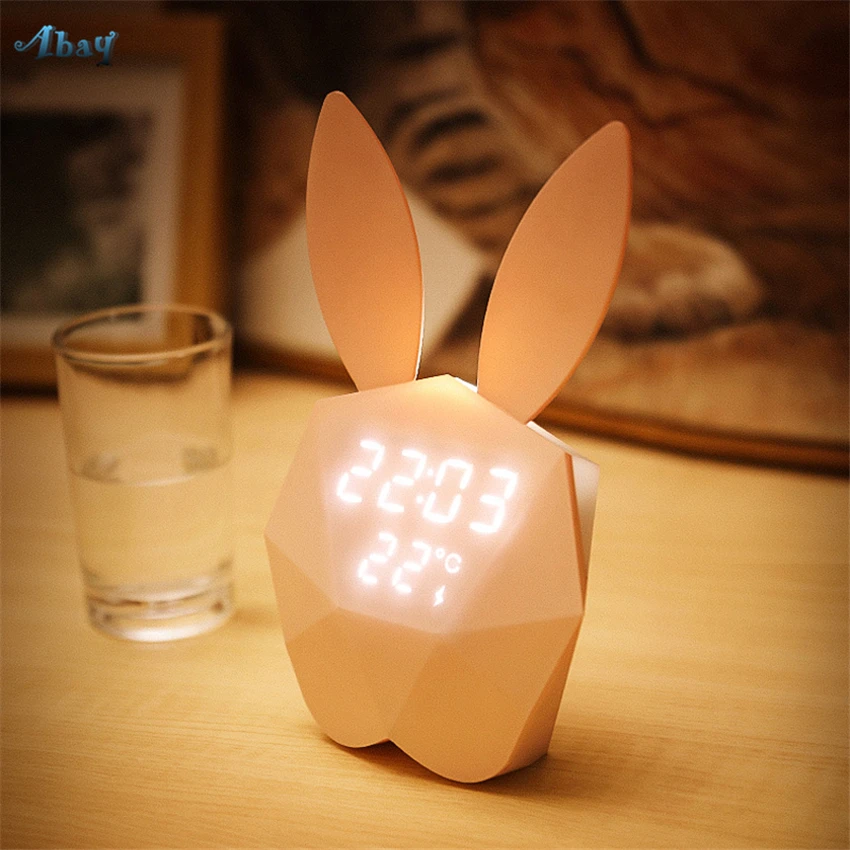 Pink Rabbit Night Lights Bedroom Bedside Lamps with Time Music Girl Children's Room Cute Birthday Lover Gift Kid LED | Лампы и