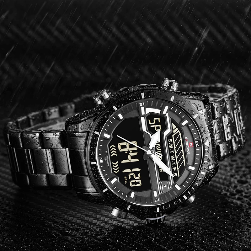 NAVIFORCE Men Watch Digital Analog Sport Mens Watches Top Brand Luxury Military Stainless Steel LED Quartz Male Clock |