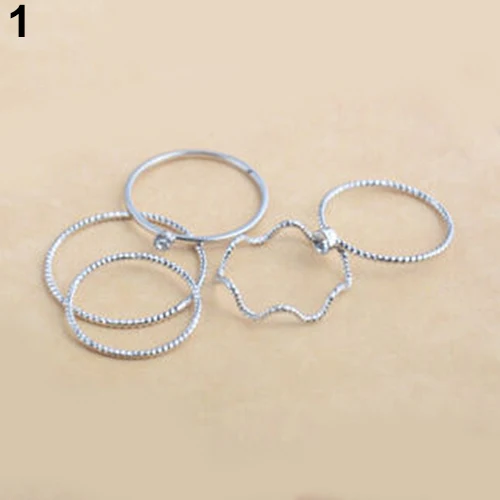 2016 Брендовые женские кольца с кристаллами волнистые из сплава средней длины 5 шт.