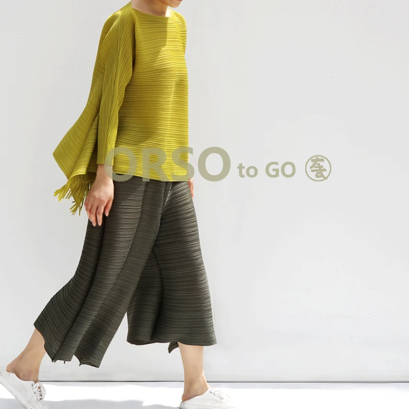 Changpleat Весна новая свободная женская футболка Miyak плиссированная дизайн сплошной большой размер кисточкой женские футболки Мода