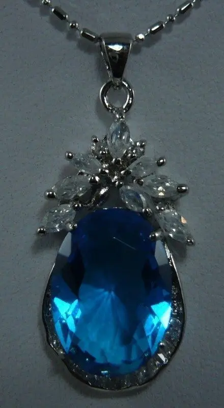 Бесплатная доставка женское благородное ожерелье с голубым кристаллом +