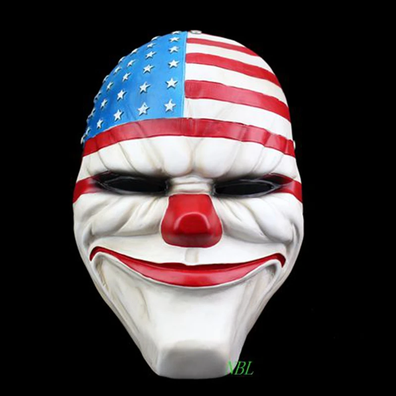 Payday 2 Даллас Флаг США Клоун Маска Хэллоуин маскарад Вечерние карнавальные маски из смолы Американский национальный Забавный день оплаты для взрослых - Цвет: as photo show
