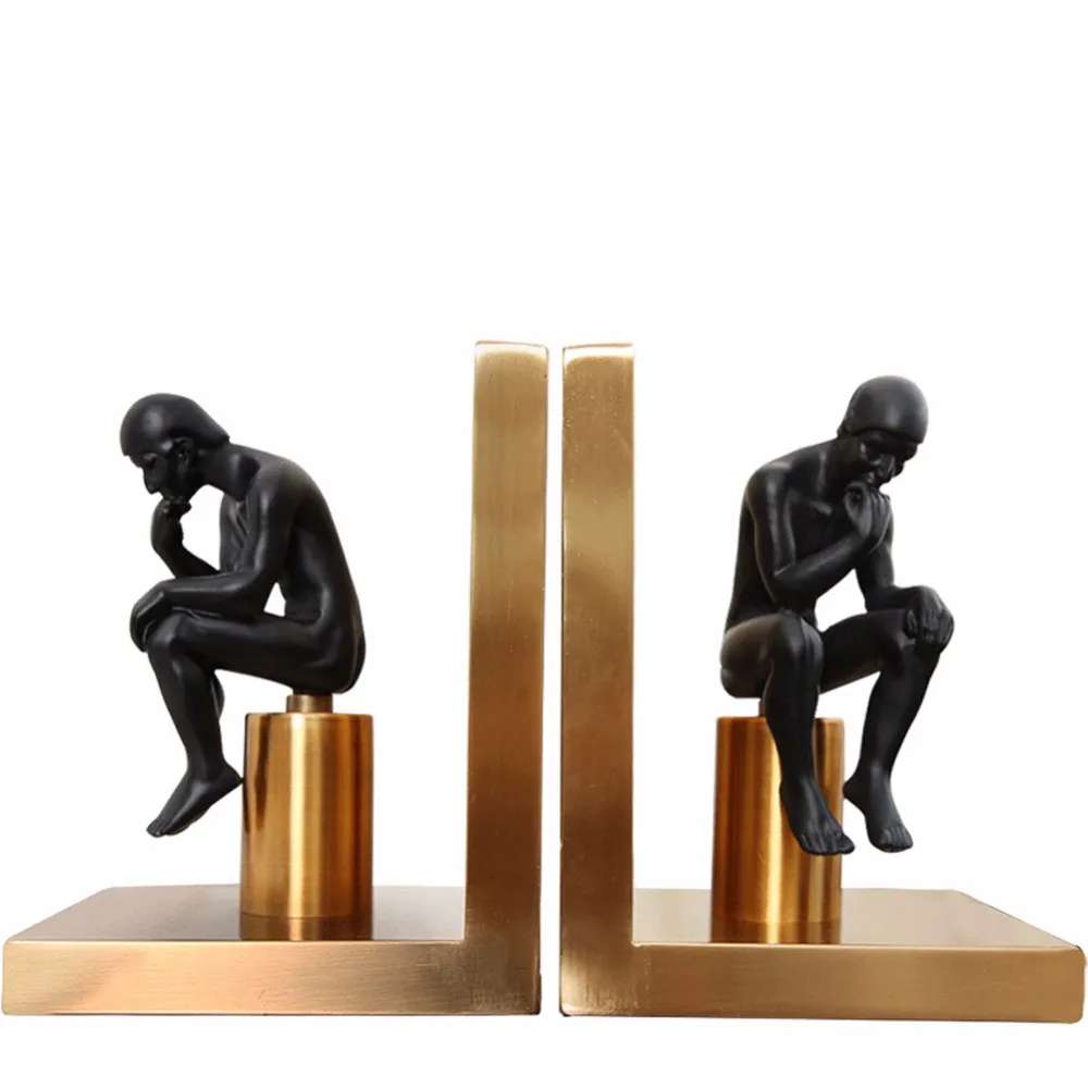 1 Pair/Pack Electroplated Metal Human-Thinker Bookend for School Stationery & Office Supply