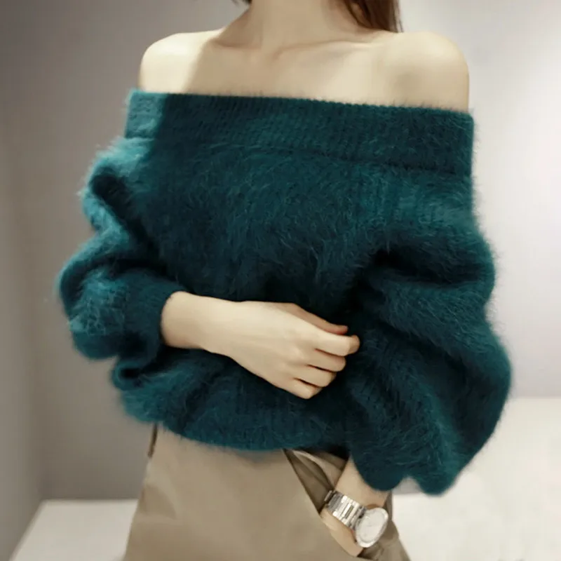 Off Shoulder Ladies Thick Oversized Sweaters Women Winter Pullovers Mink Cashmere Pull Femme Mohair Sweater Knitted Pullover S50 | Женская