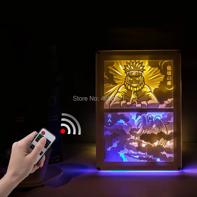 S. orange 3D Аниме Uzumaki Наруто настольная лампа Luminaria светодиодный акриловый кристалл фоторамка DIY ночной Светильник резьба по теням бумажные лампы